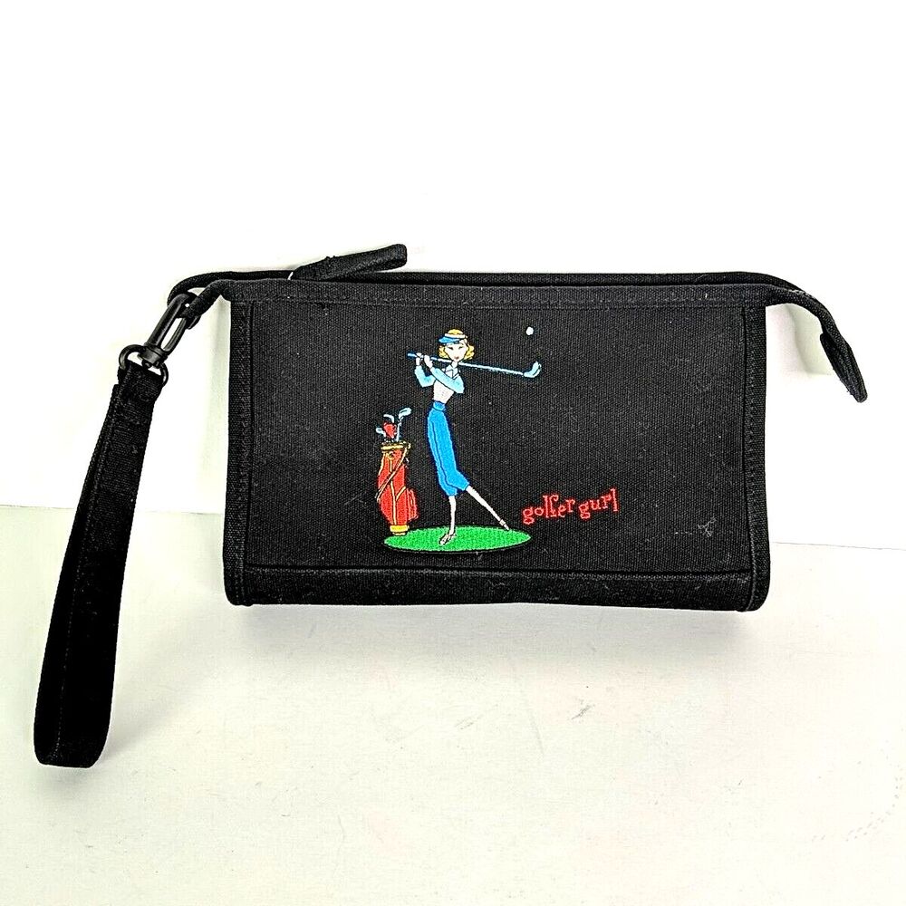 Marlo Sport Golf Pouch Bag Black Embroidered GOLFER GURL Wristlet Case
